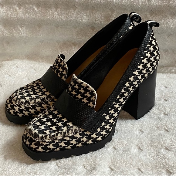 Crown Vintage Shoes - Crown Vintage Lug Sole Houndstooth Cow's Fur Loafer Platform Pump size 9M